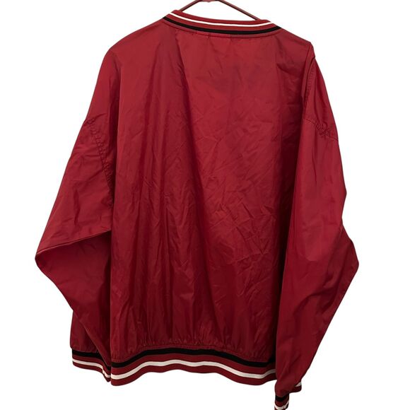 Jerzees Z Vintage Red Nylon Pullover Jacket Blue and White Strip Trim Size XL - Picture 2 of 5